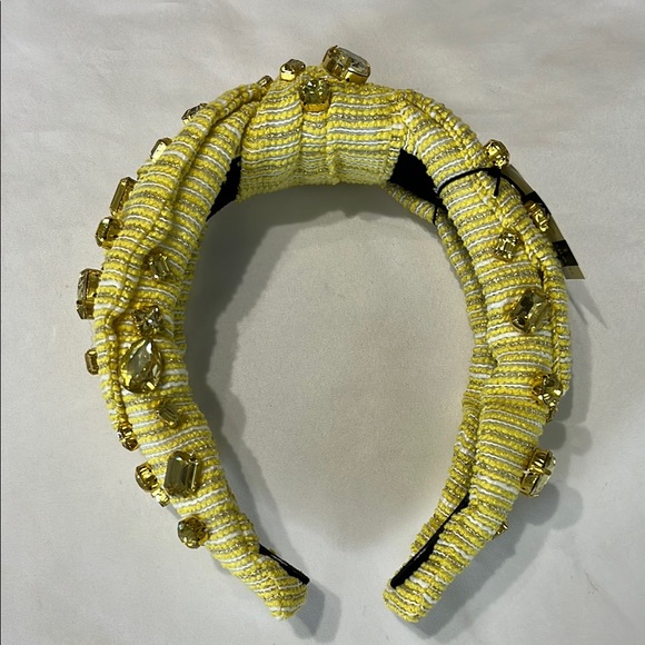 Lele Sadoughi Tweed Oversized Crystal Veronica Headband Canary Yellow Gold NWT - Picture 3 of 12